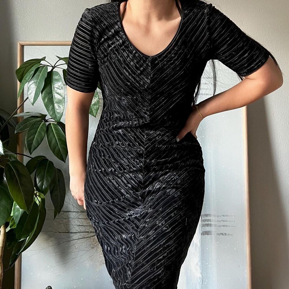 vtg 90s y2k Esprit De Corp V-Neck Black sheer‎ slip velvet burnout Dress Medium